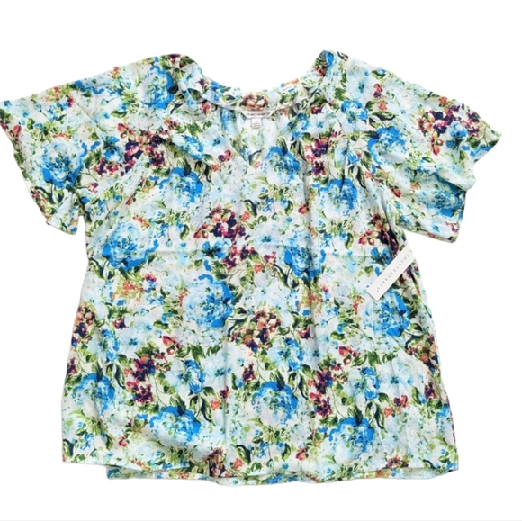 COUNTERPARTS NWT Floral Flutter Sleeve Blouse with V-neck - Picture 2 of 16